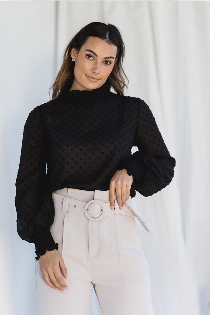 Sheer blouse with textured spot detail | LOVLEA Boutique Australia