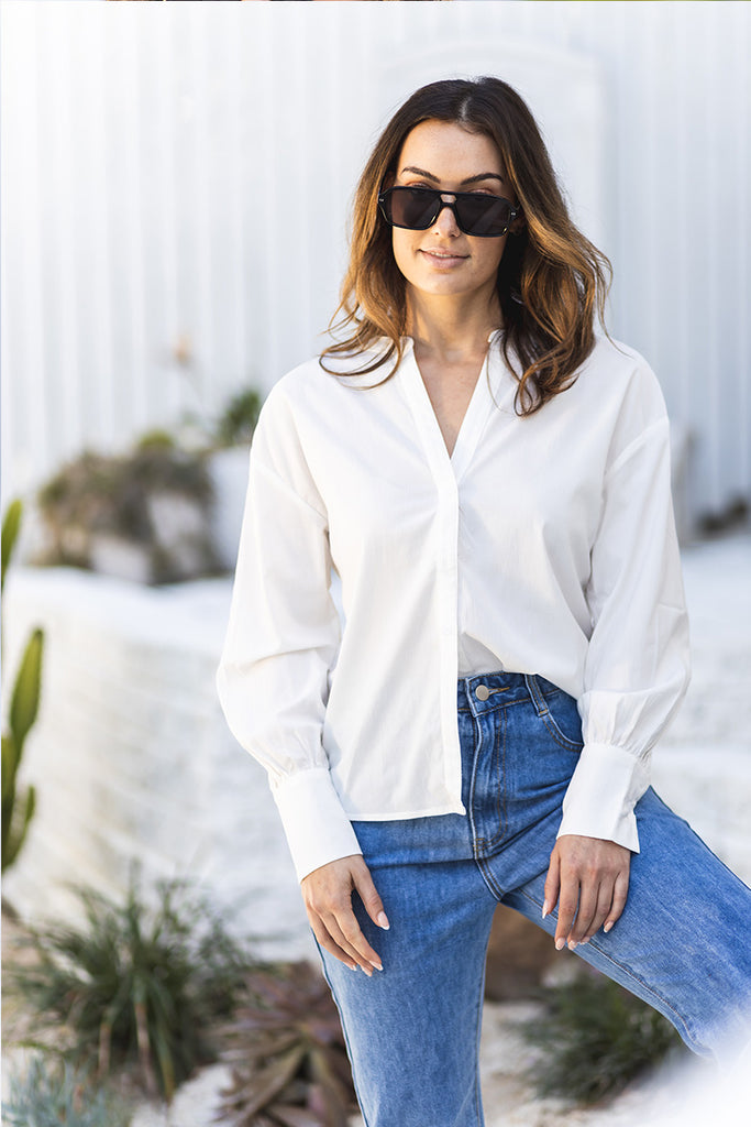 Romy White Ladies Shirt Long Sleeved | LOVLEA Boutique Australia